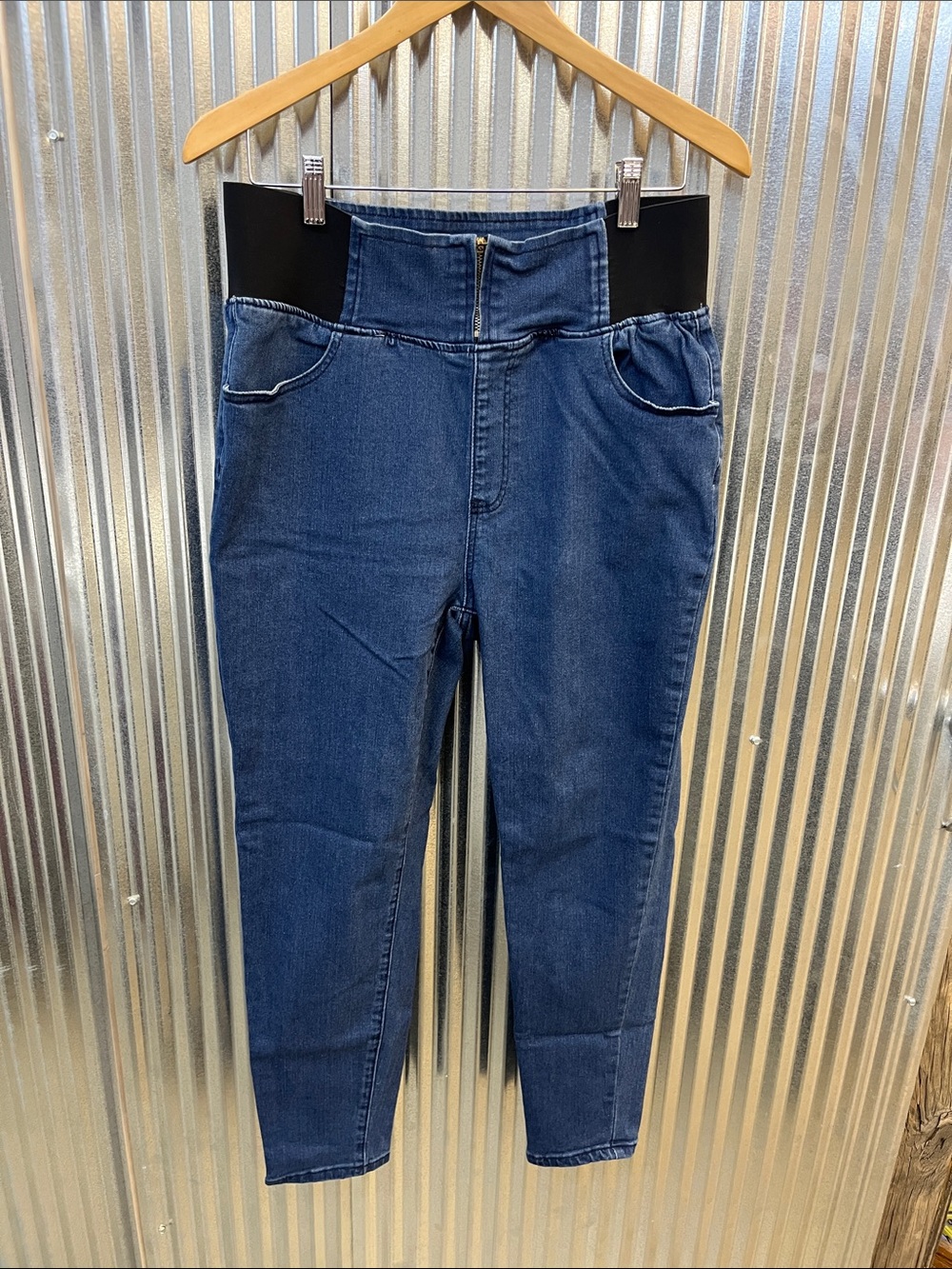 SHEIN Dark Blue Maternity Jeggings with Black Waist Panel